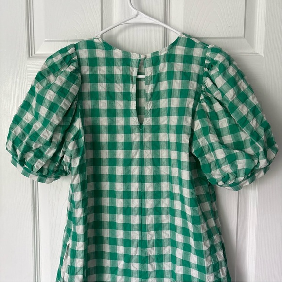 Green and White Gingham Puff Sleeve Dress - Picture 3 of 6